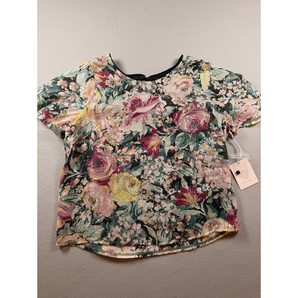 Medium NWT Lauren Conrad Sparkly Floral Christmas top double lined
